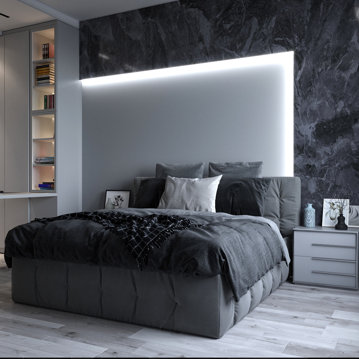 Визуализация спальной комнаты в современном стиле