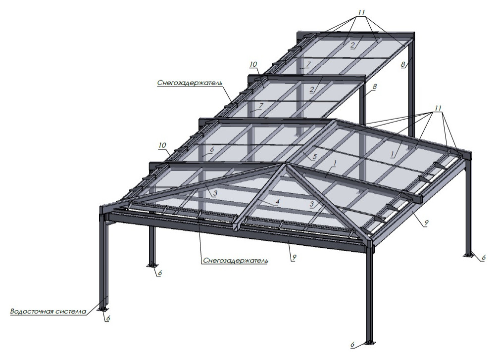 Навес хайтек "Космос", ворота и забор