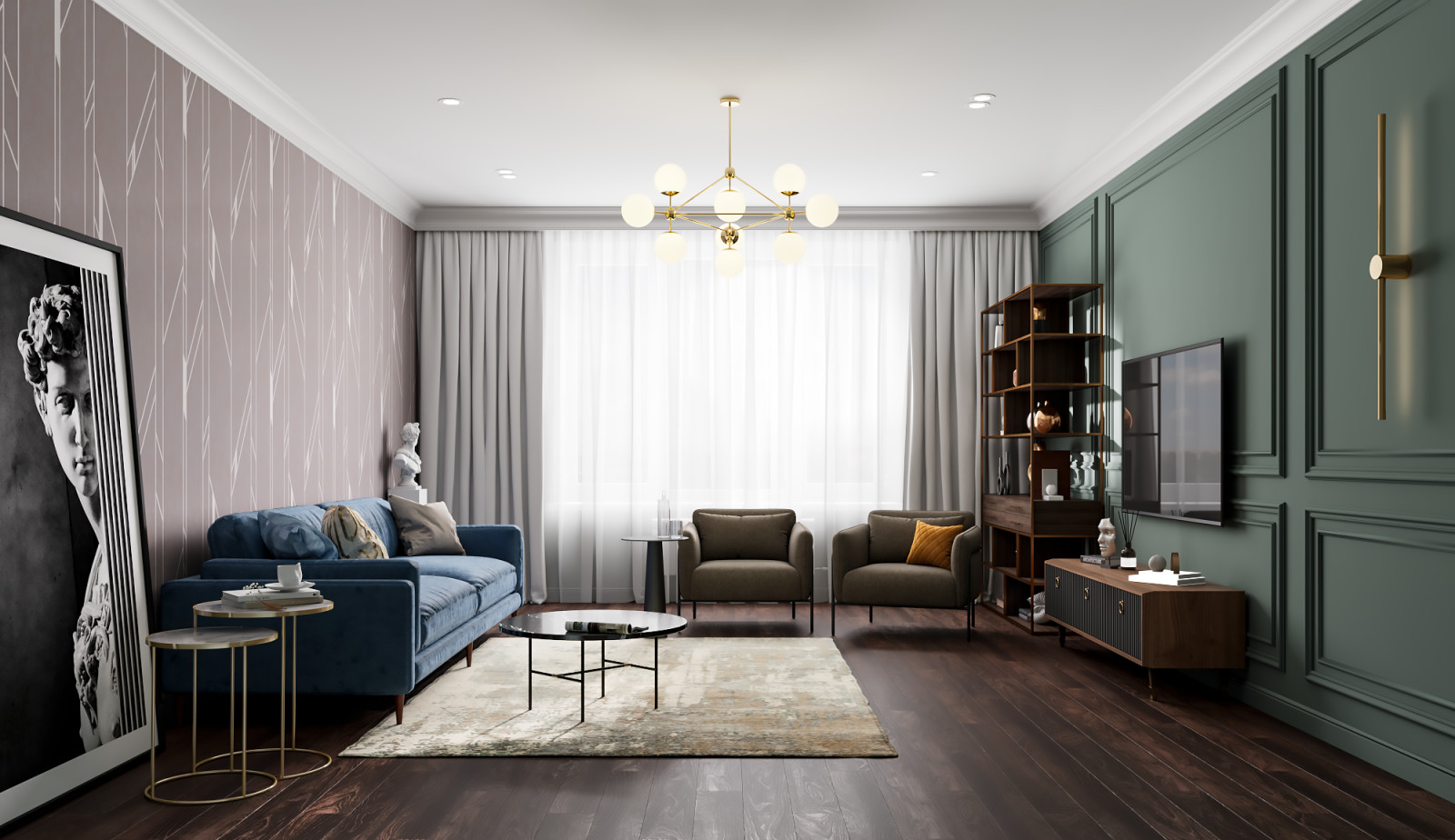 ГОСТИНАЯ В СТИЛЕ БУРЖУАЗНАЯ ЭКЛЕКТИКА В ЖК ЯМАЙКА 3