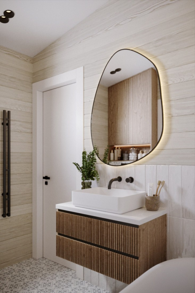 Дизайн ванной комнаты в доме из бруса