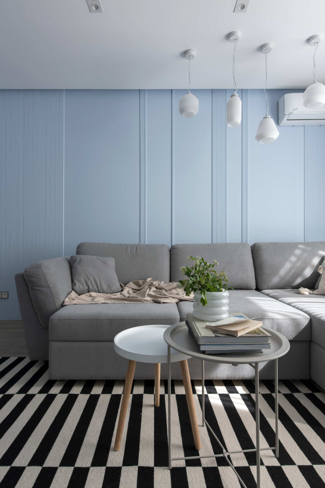 Обложка проекта: The light blue tones in the interiors of apartment