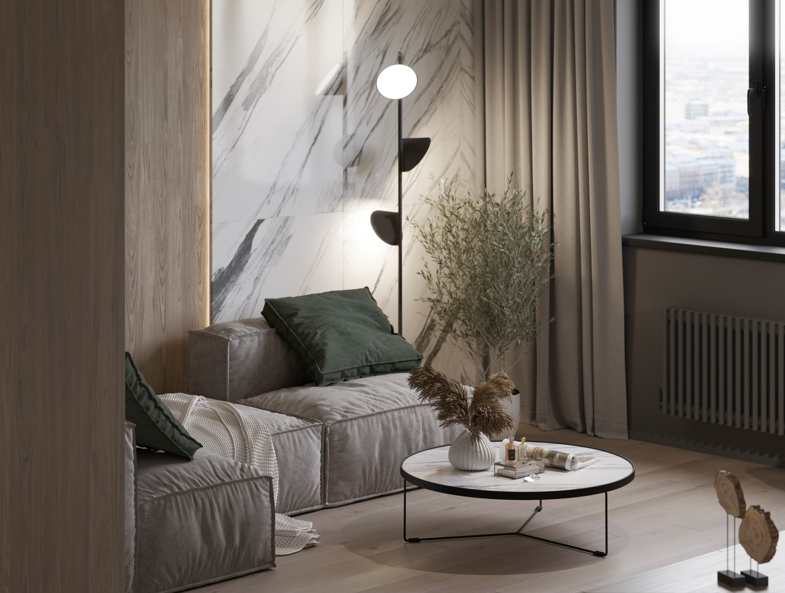 Apartamento moderno con cocina pequeña