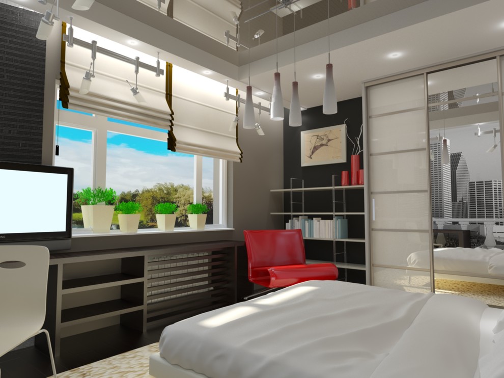 Интерьер загородного дома с красными акцентами