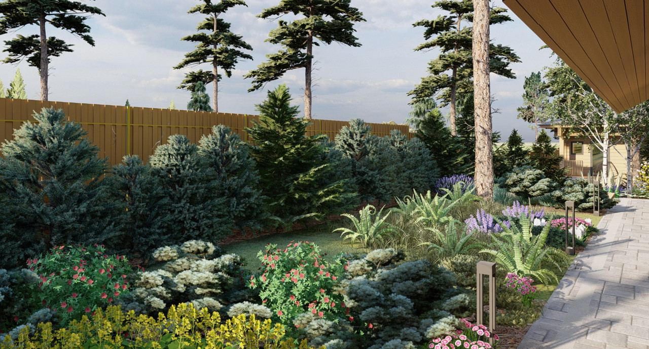 Сад в сосновом лесу