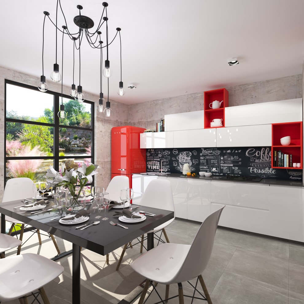 Обложка проекта: Уютная современная кухня с красными полками