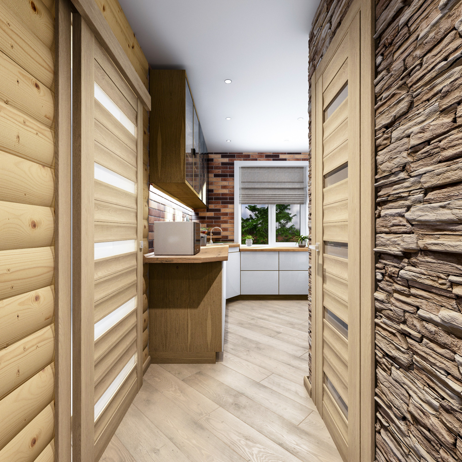 Блок-хаус в интерьере небольшого частного дома