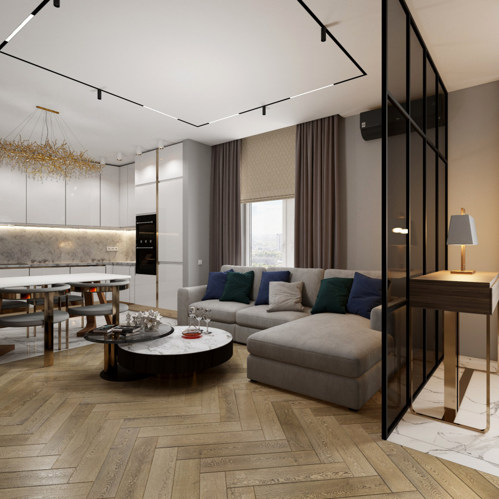 современная кухня -гостиная в "ЖК Да Винчи"