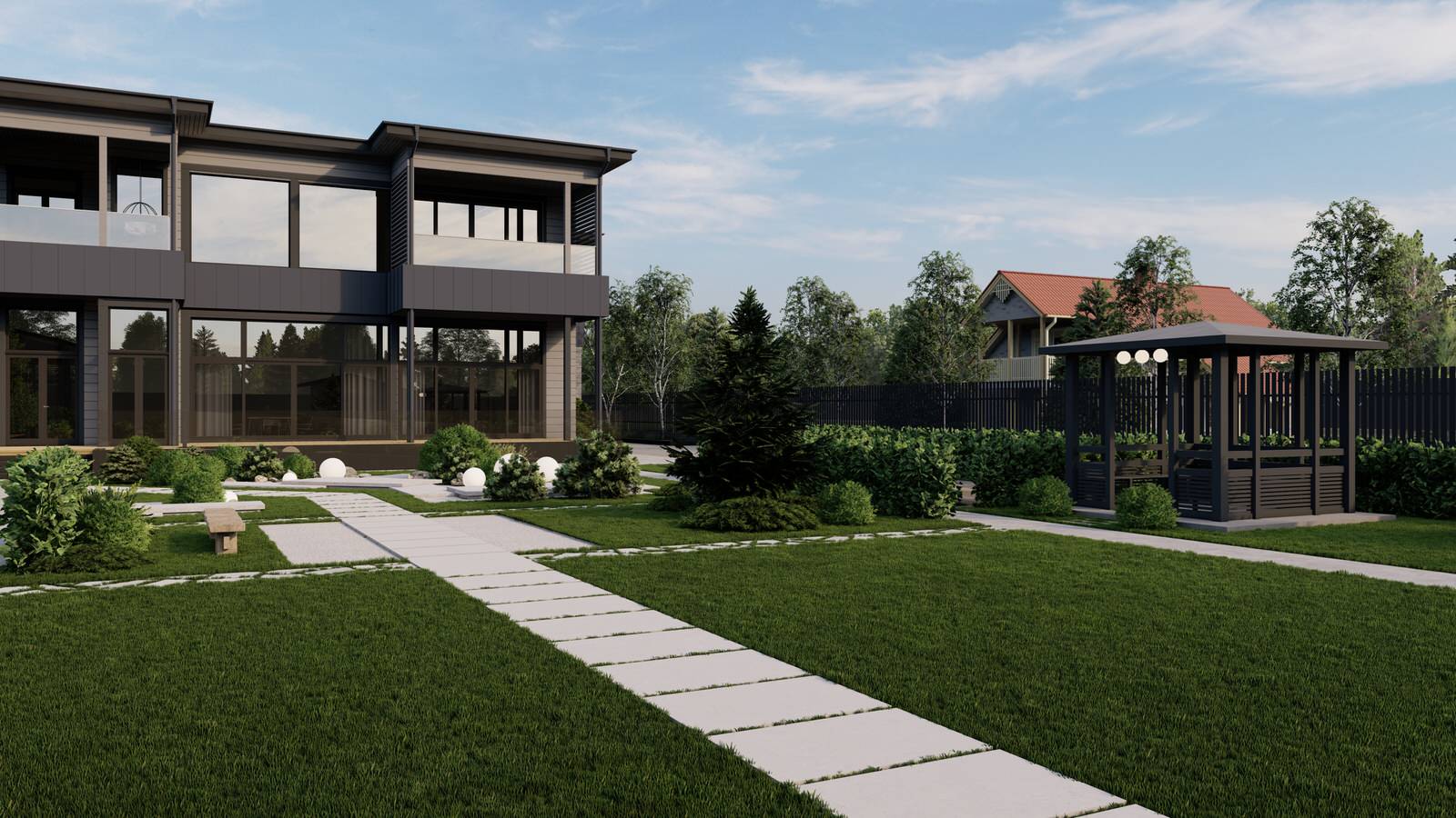 Концепция экстерьера и ландшафта загородного дома