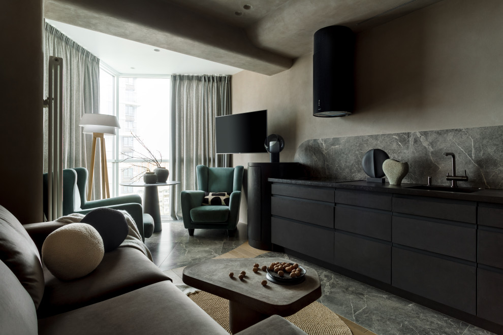 Кухня-гостиная в тёмных тонах