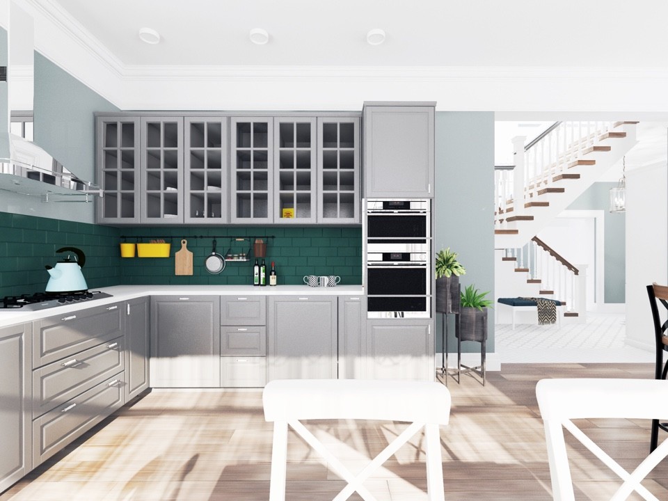 Дизайн гостиной и ванной комнаты в коттедже (Тополиная роща)