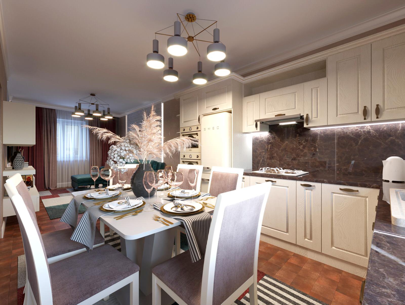 Кухня - гостиная в загородном доме. Прованс/современная классика