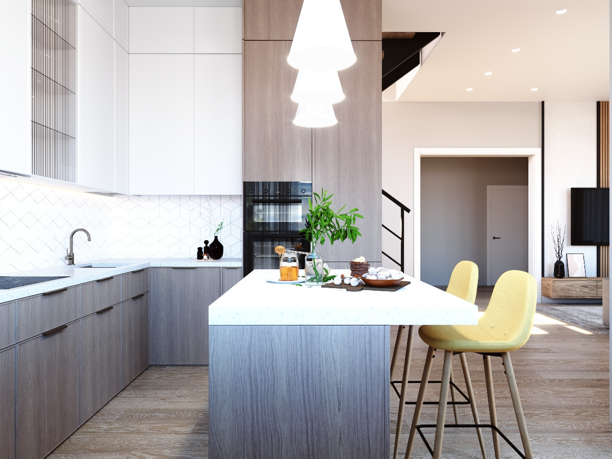 Дизайн проект частного дома кухни- гостиной 37 кв.м