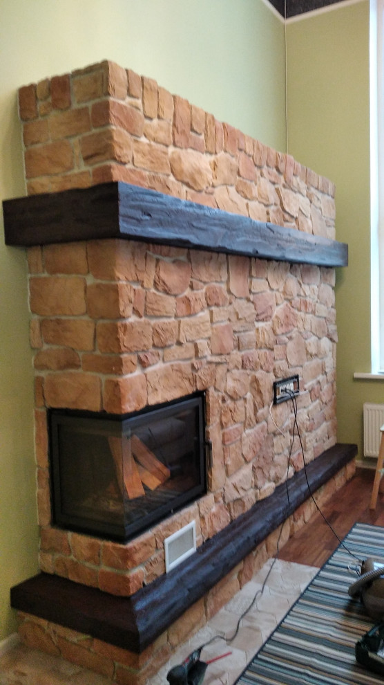 Декор камина деревом под старину - Барский Луг