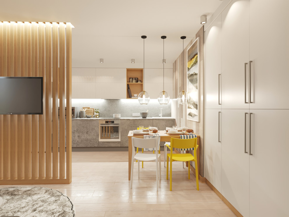 Дизайн объединенного пространства кухни-гостиной для молодой пары, 2 вариант