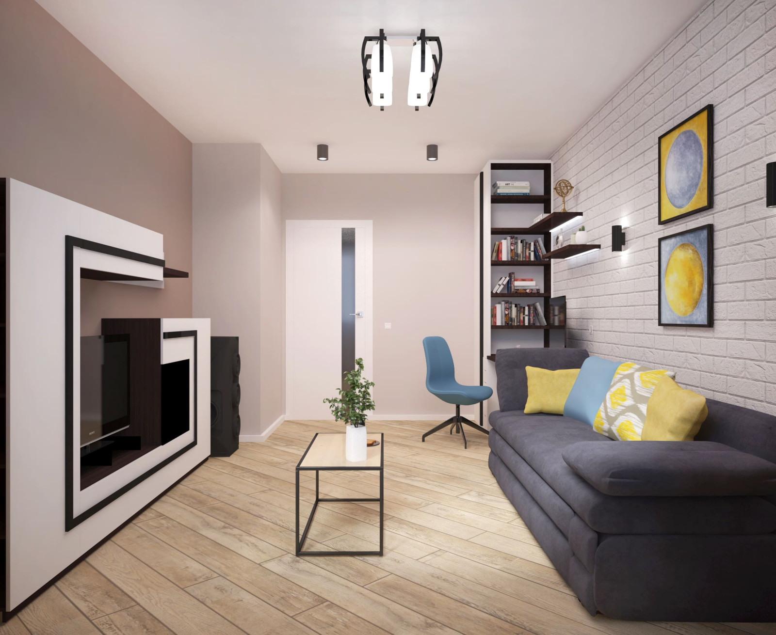 Стильная гостиная и кухня