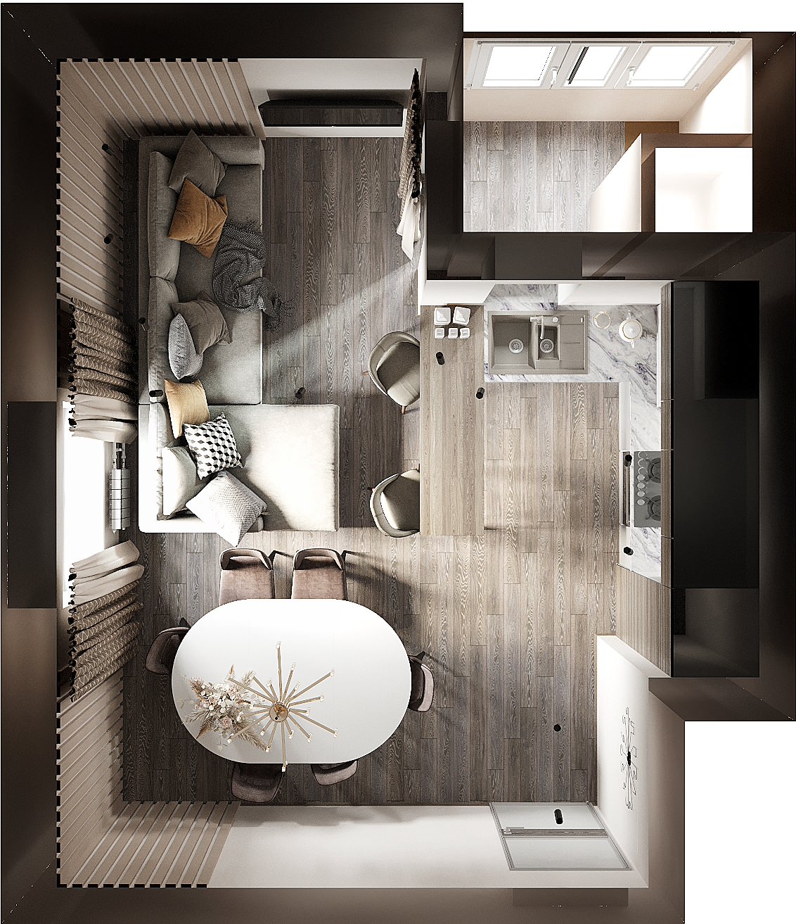 Обложка проекта: Кухня-гостиная. Вариант в теплых тонах.