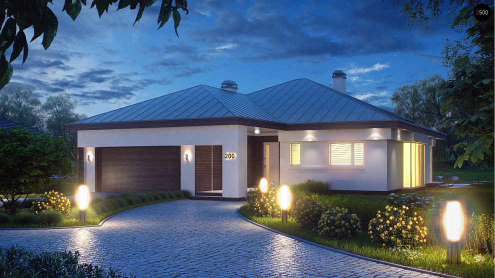 Обложка проекта: Z200 Удобный одноэтажный дом с гаражом для двух автомобилей, с большой площадью