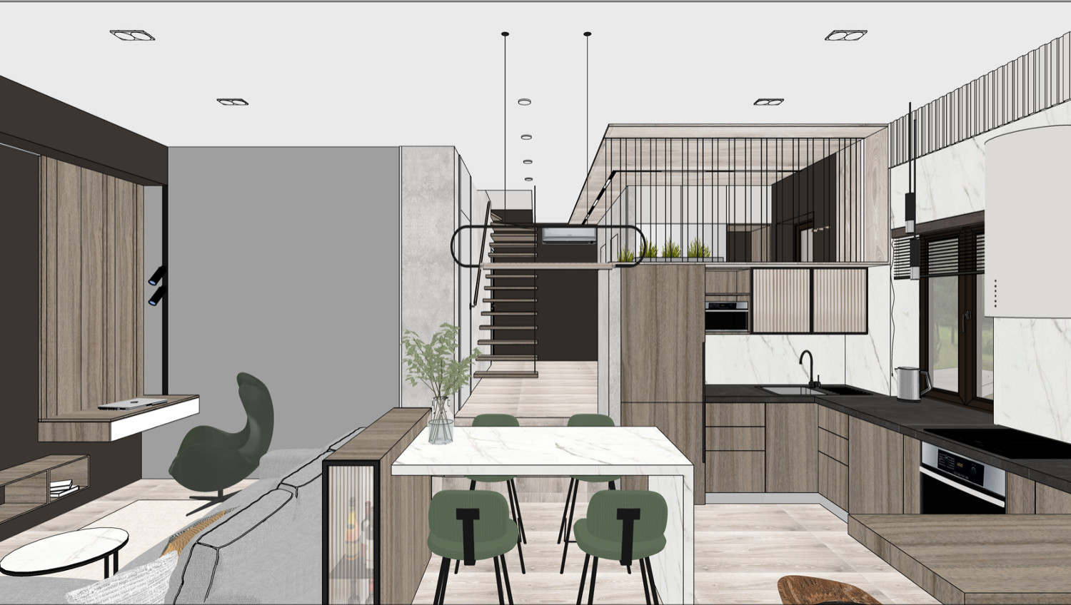 3д визуализация - кухня-гостиная