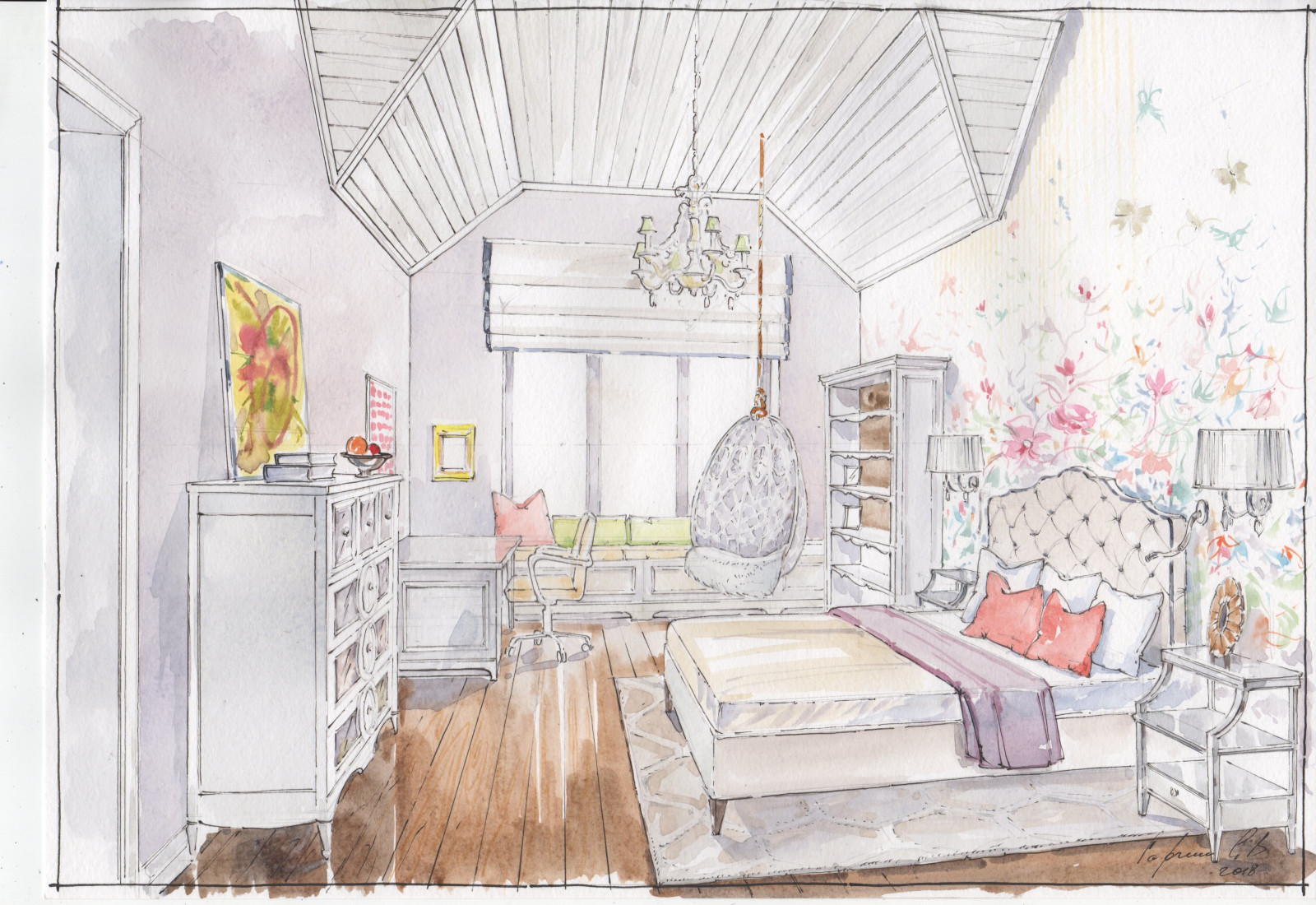 Акварельные эскизы к проекту: Загородного дома в стиле Прованс.