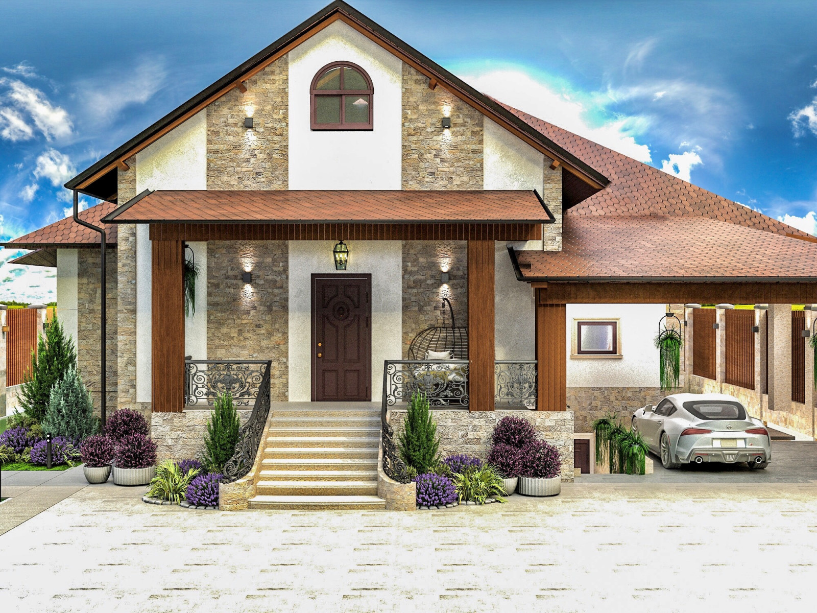 Благоустройство двора частного дома 250кв м