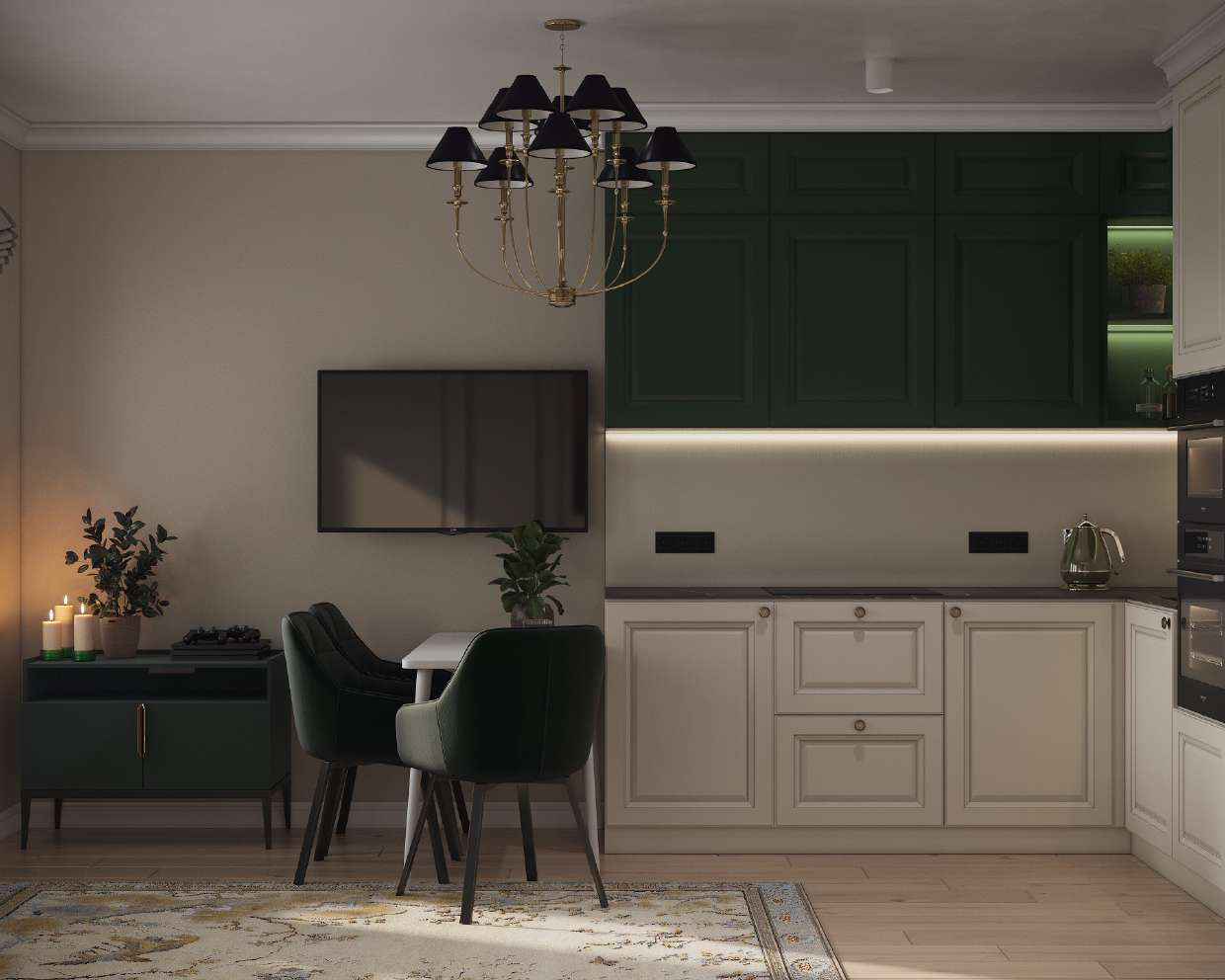 интерьер в стиле неоклассика с элементами минимализма.