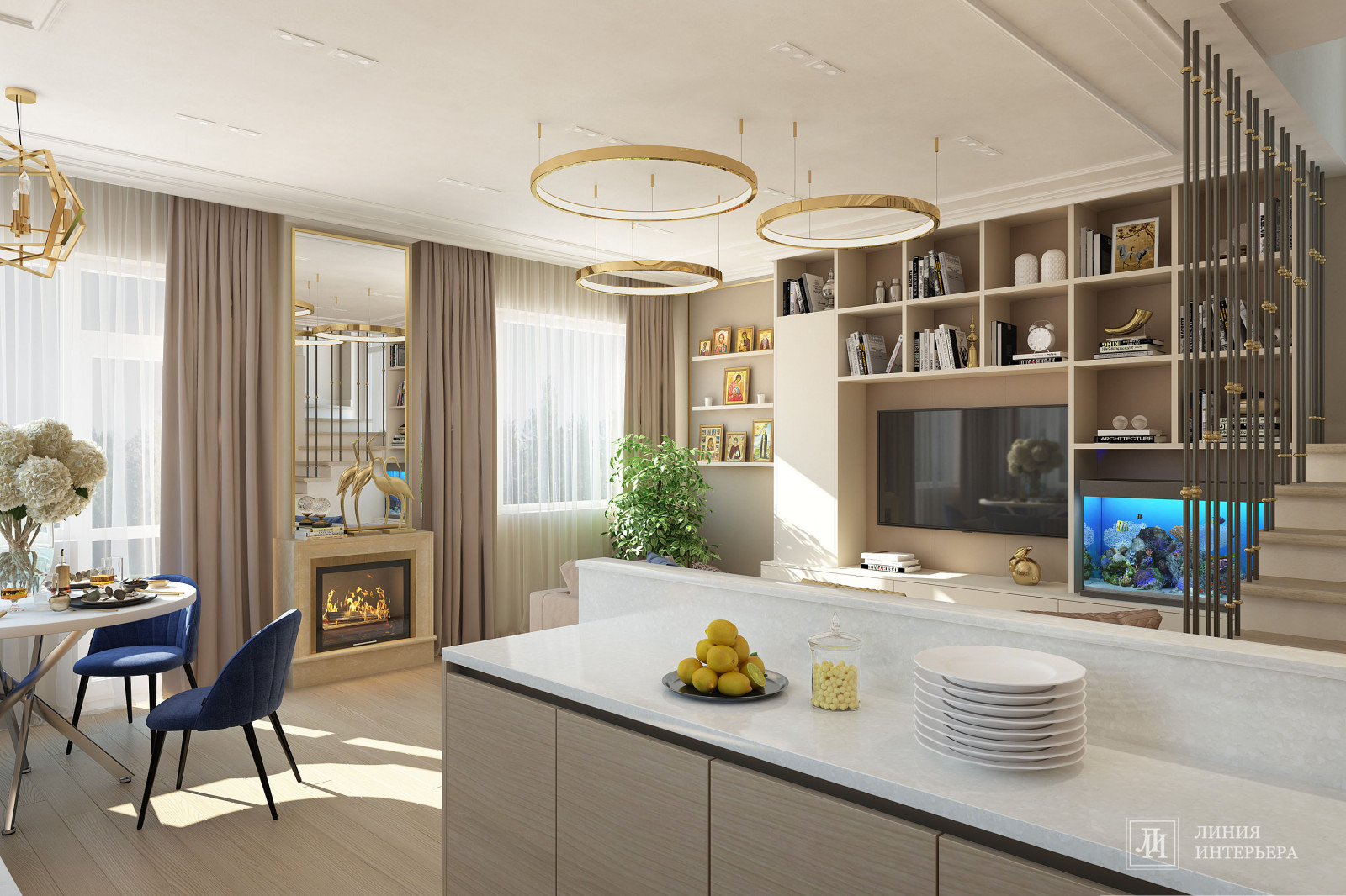 Гостиная с лестницей