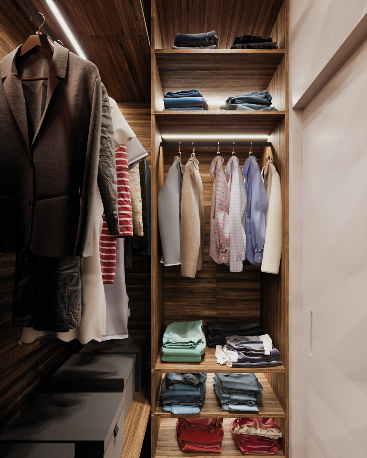 Дизайн спальни с изумрудным цветом и гардеробной комнаты