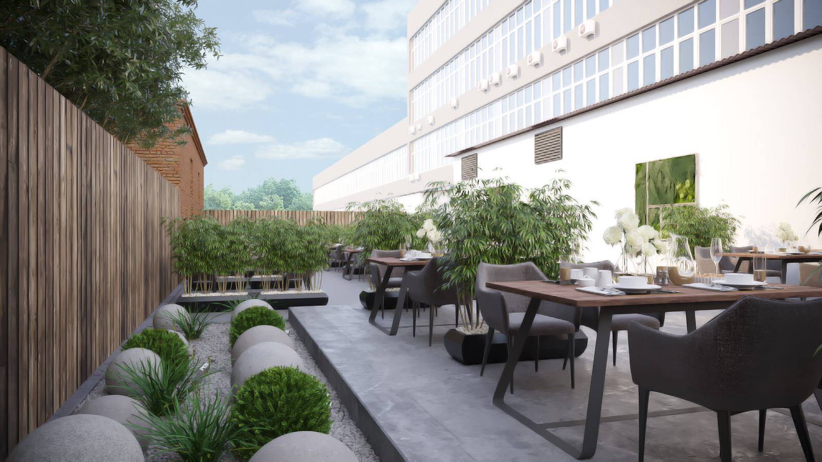 Благоустройство летней террасы бара.