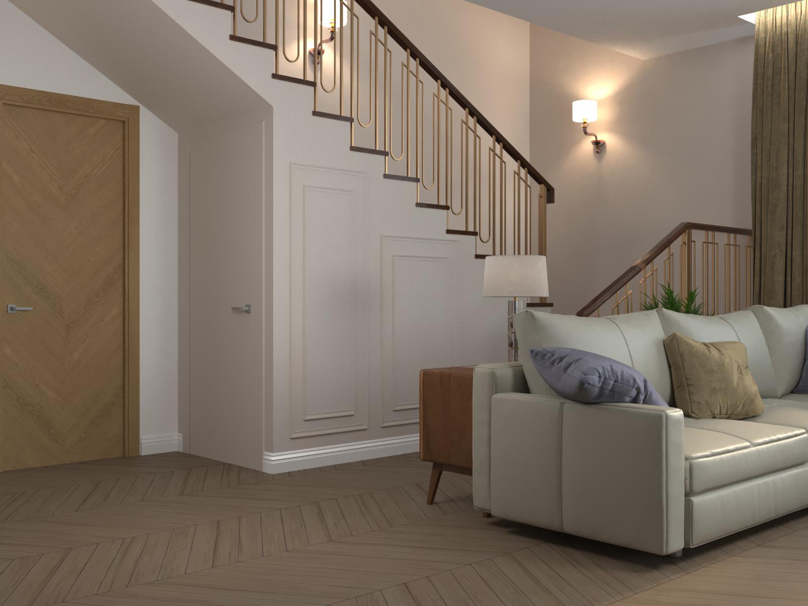 Проект прихожей и гостиной в доме для нескольких поколений семьи