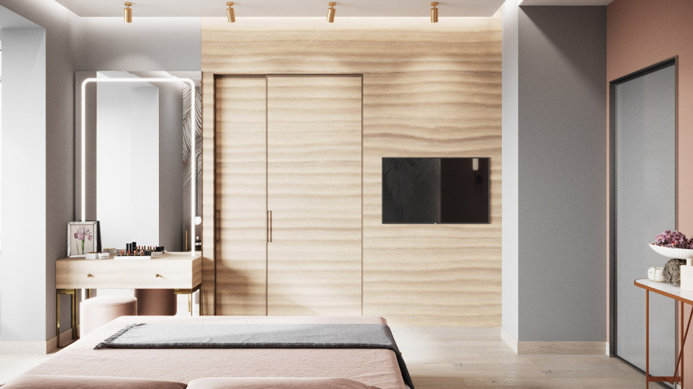 Спальня с деревянными панелями