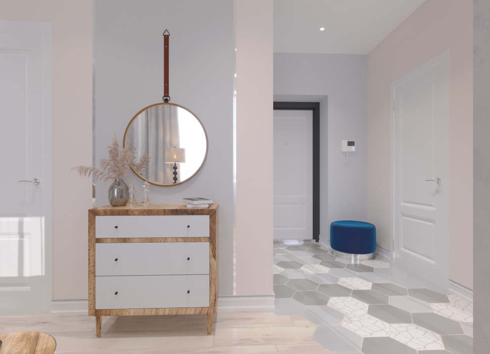 Дизайн интерьера однокомнатной квартиры-студии в стиле Контемпорари.