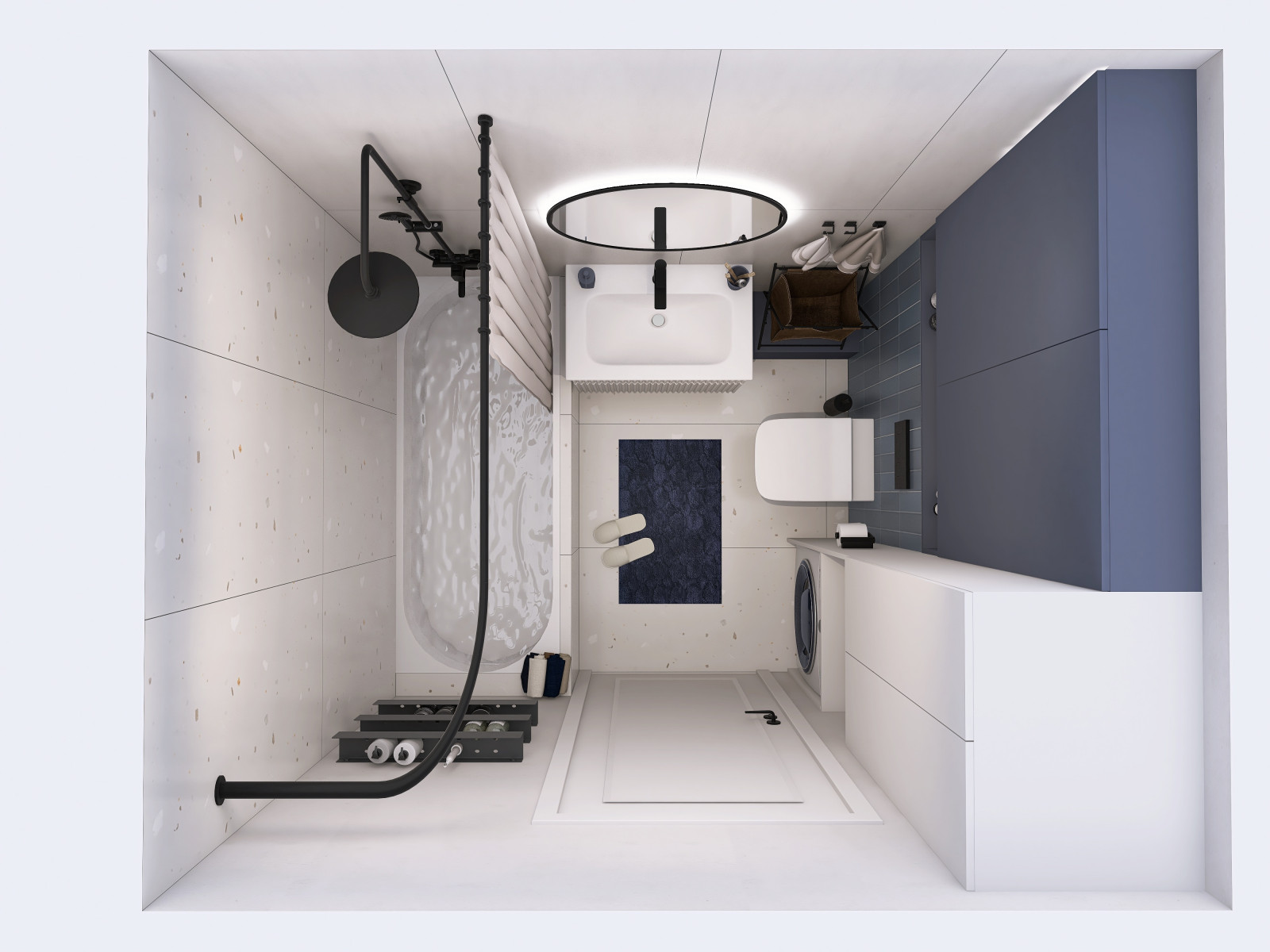 Обложка проекта: Бежевая ванная с синим акцентом