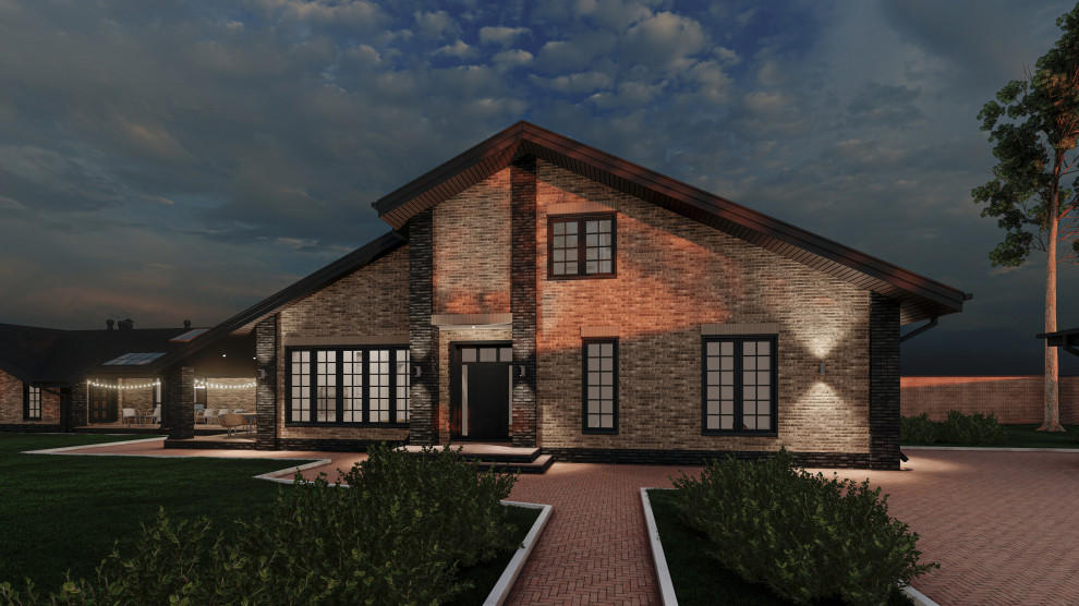 Жилой дом с мансардой, пристроенным банным комплексом и гаражным комплексом