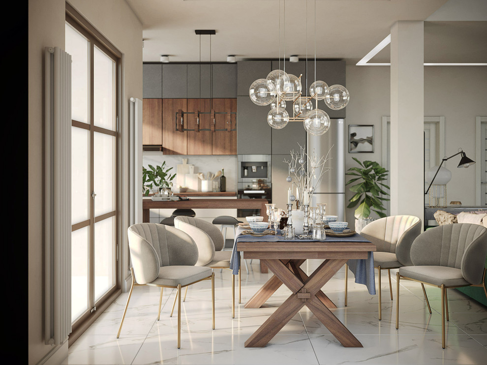 Пространство первого этажа. Кухня-столовая