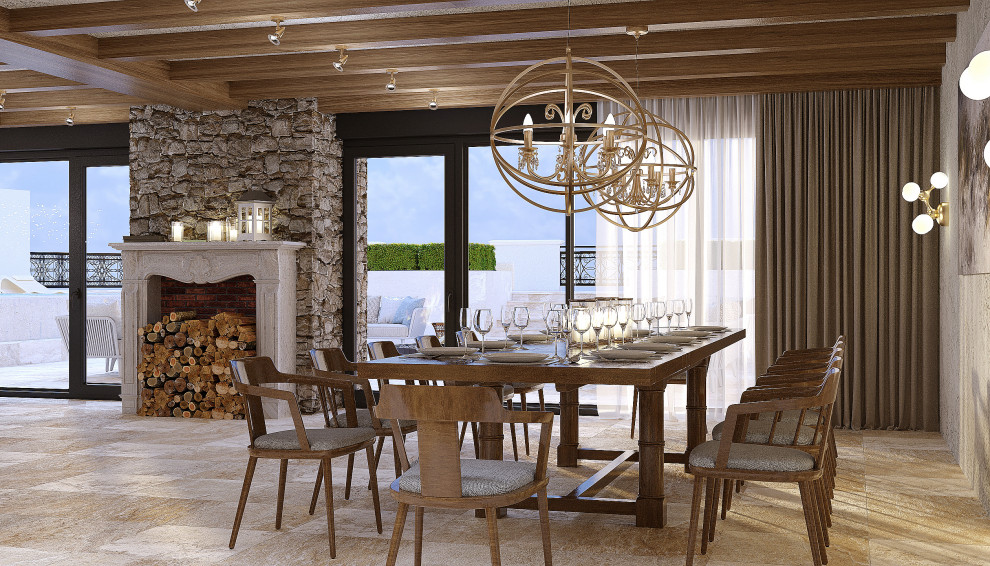 Проект интерьера террасы с камином