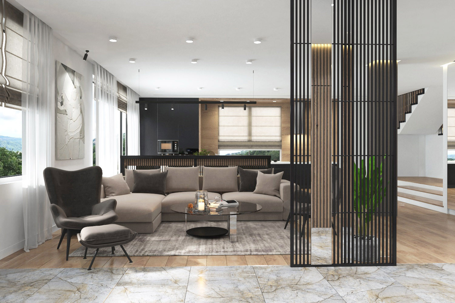 Гостиная в загородном коттедже