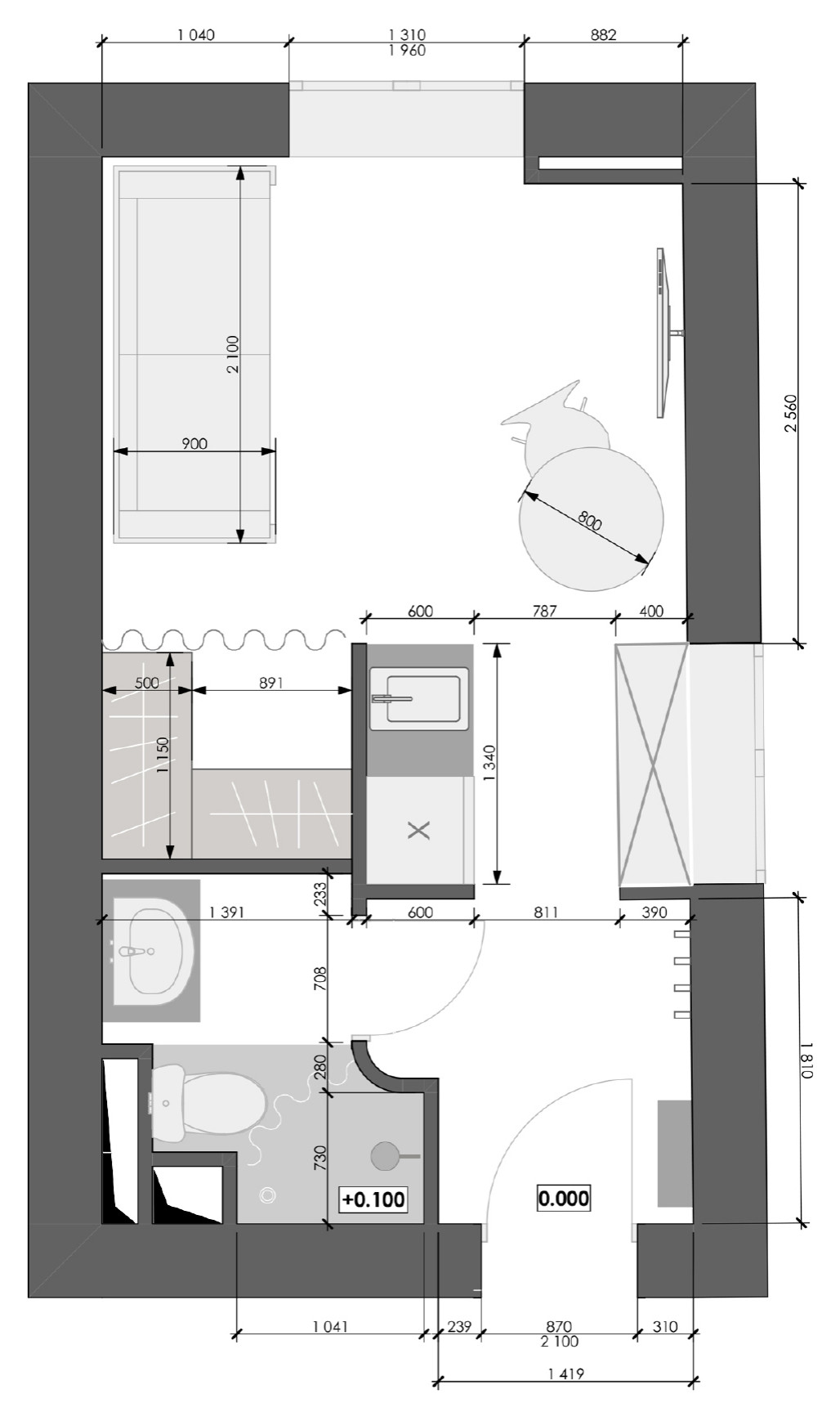 Поиск планировки: Апартаменты 17 кв.м — 4 плана и финал