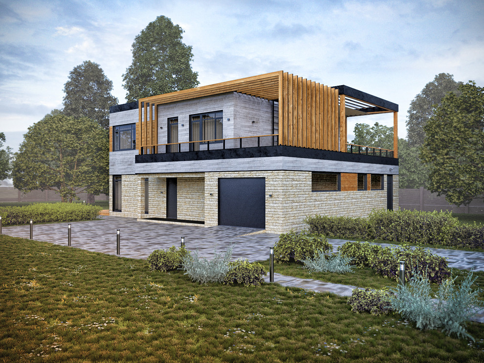 Фасад и терасса современного загородного дома