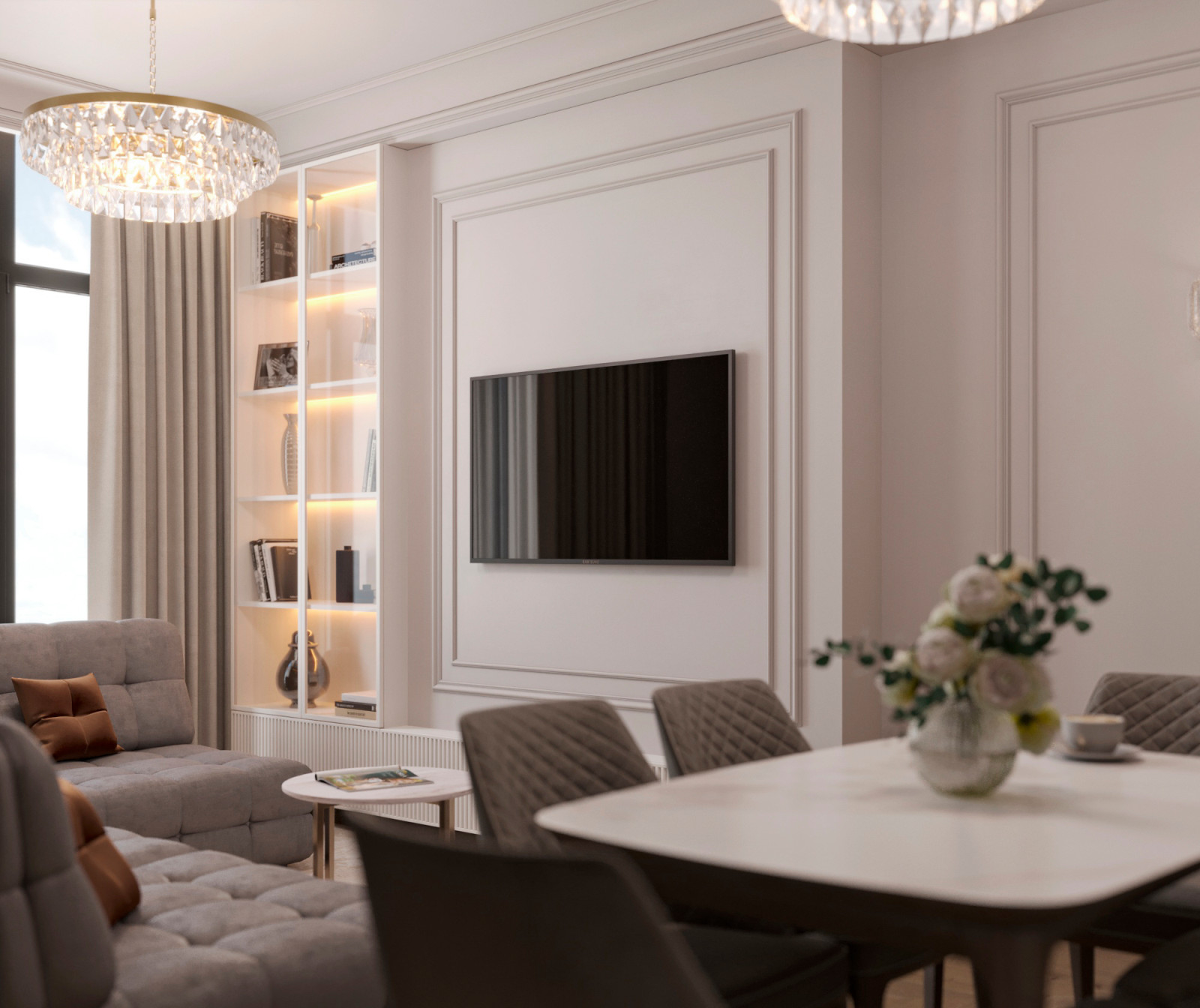 Обложка проекта: Кухня-гостиная нео-классика светлый вариант