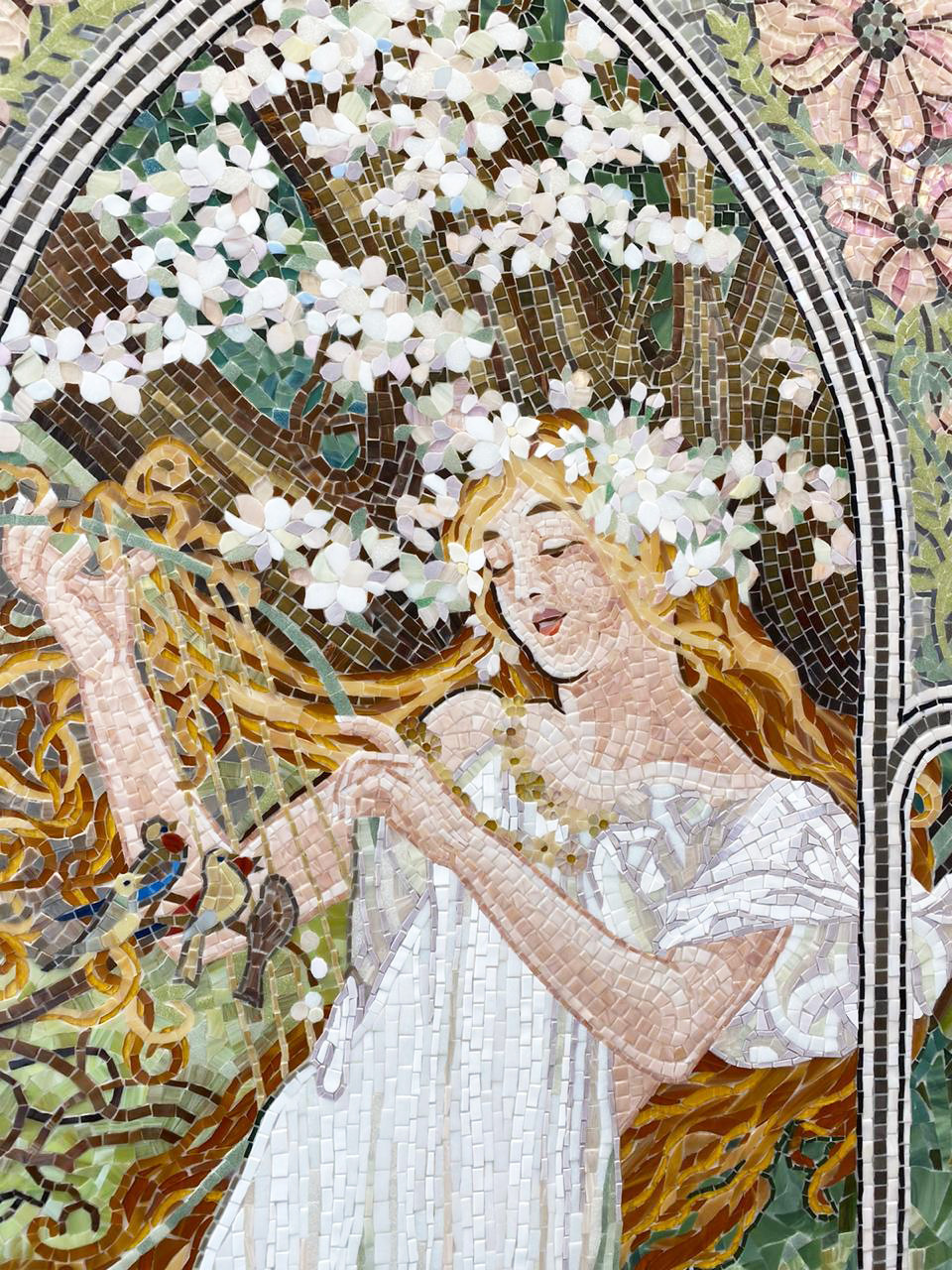 Artistic mosaic based on paintings by Alphonse Mucha "Seasons. Spring"