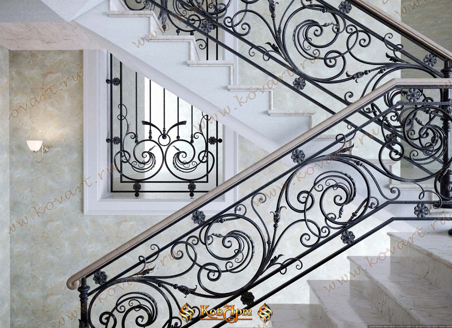 Черные ажурные кованые перила