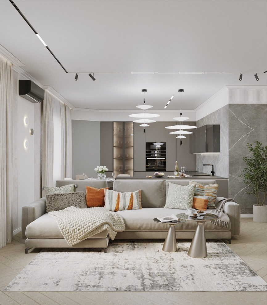 Кухня-гостиная в оттенках серого