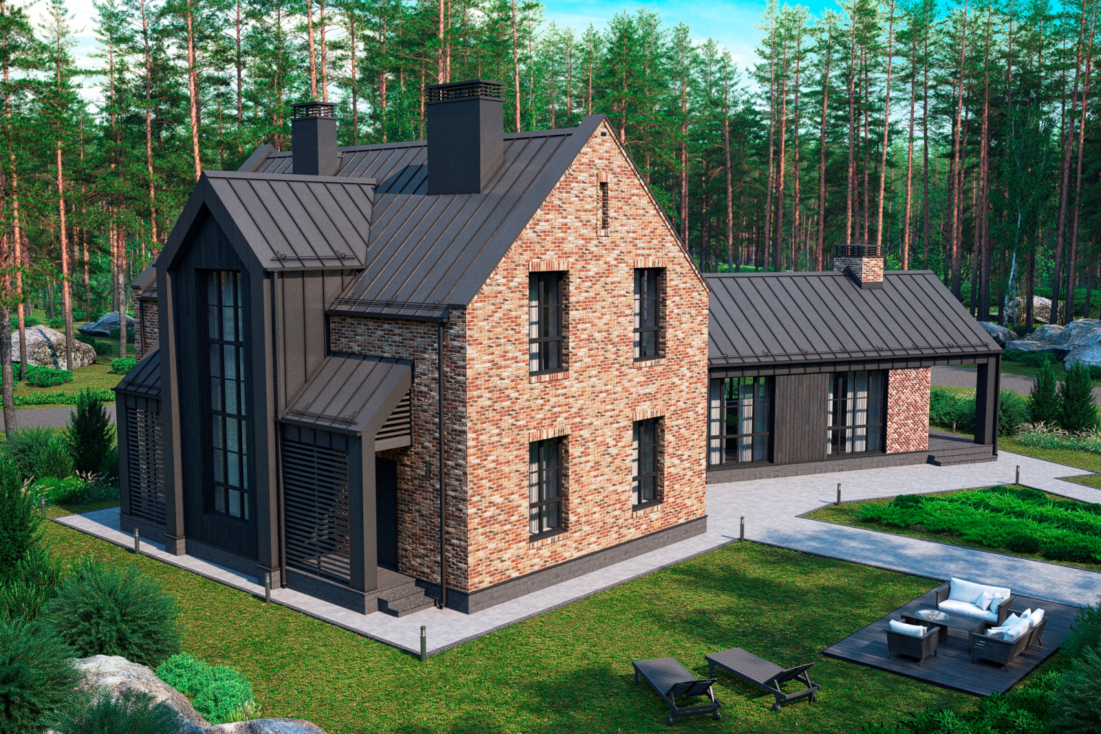 Кирпичный дом по индивидуальному проекту в коттеджном поселке "Охтинский парк"