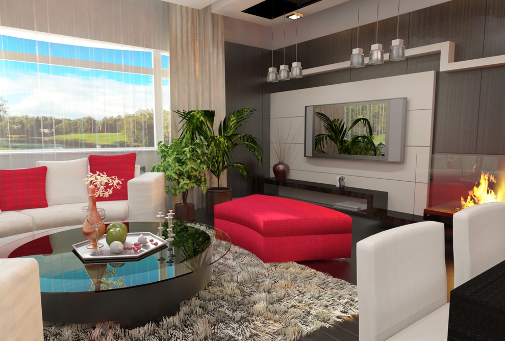 Обложка проекта: Интерьер загородного дома с красными акцентами