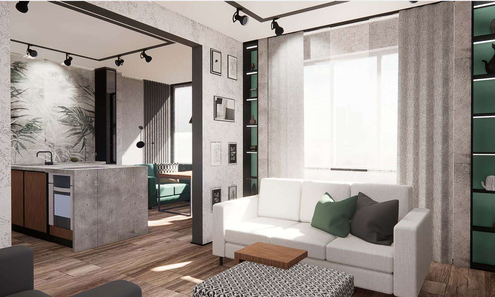 Графичный интерьер с элементами брутализма