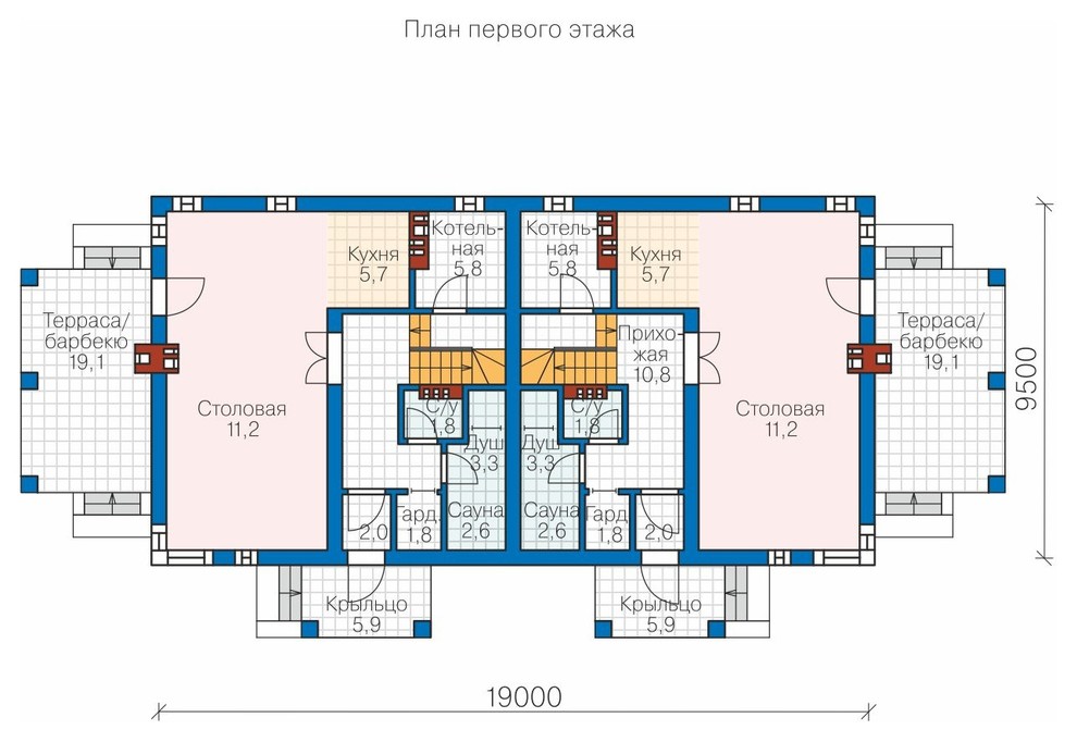 Проект таунхауса с двумя секциями  в современном стиле