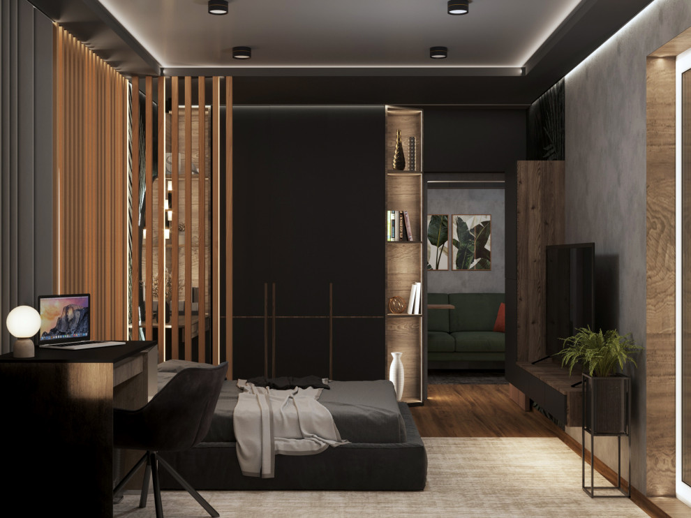 Вид на спальню со стороны окна вечерний вид