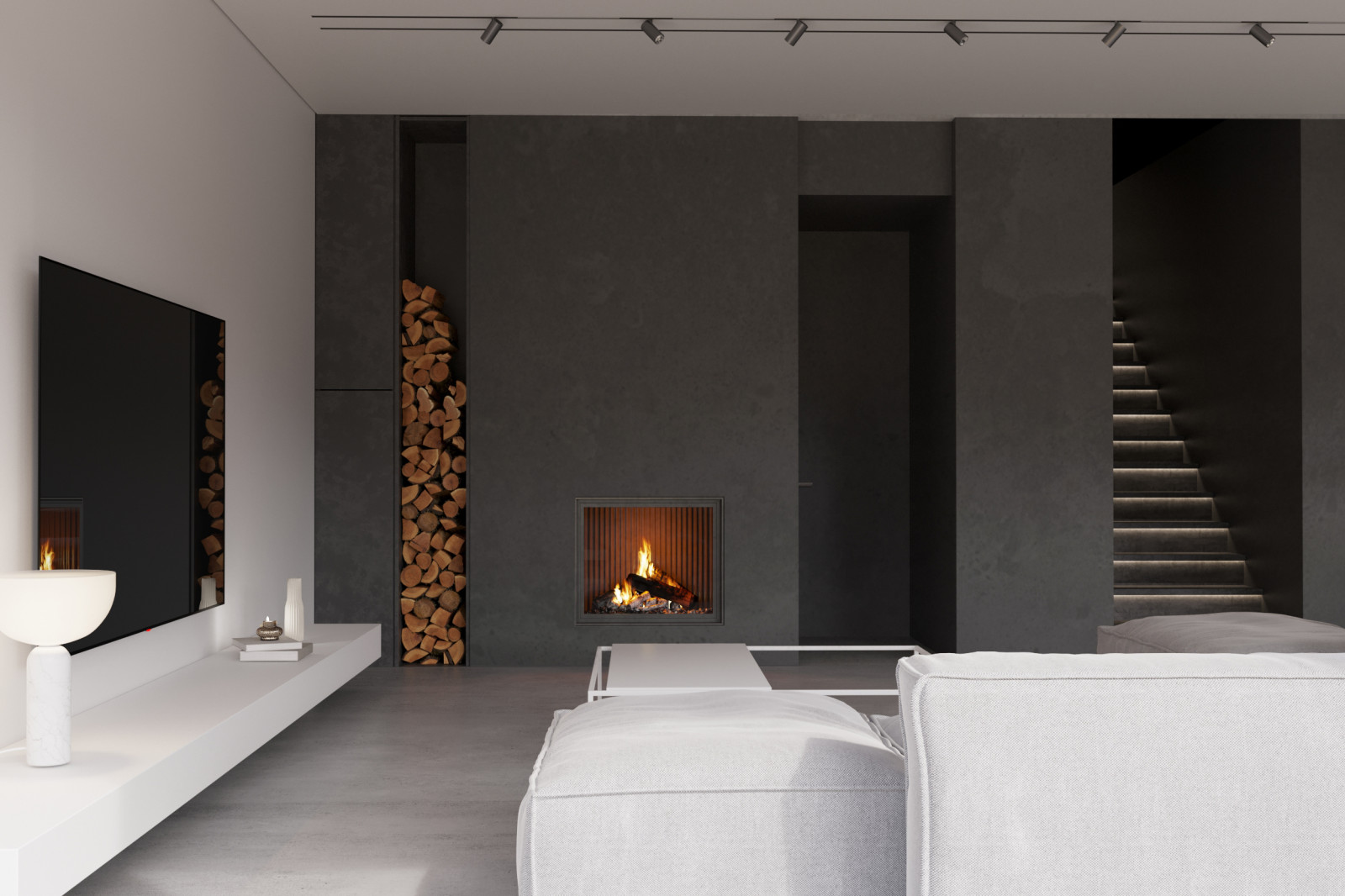 Визуализация проекта коттеджа студии 13/72 . Гостиная