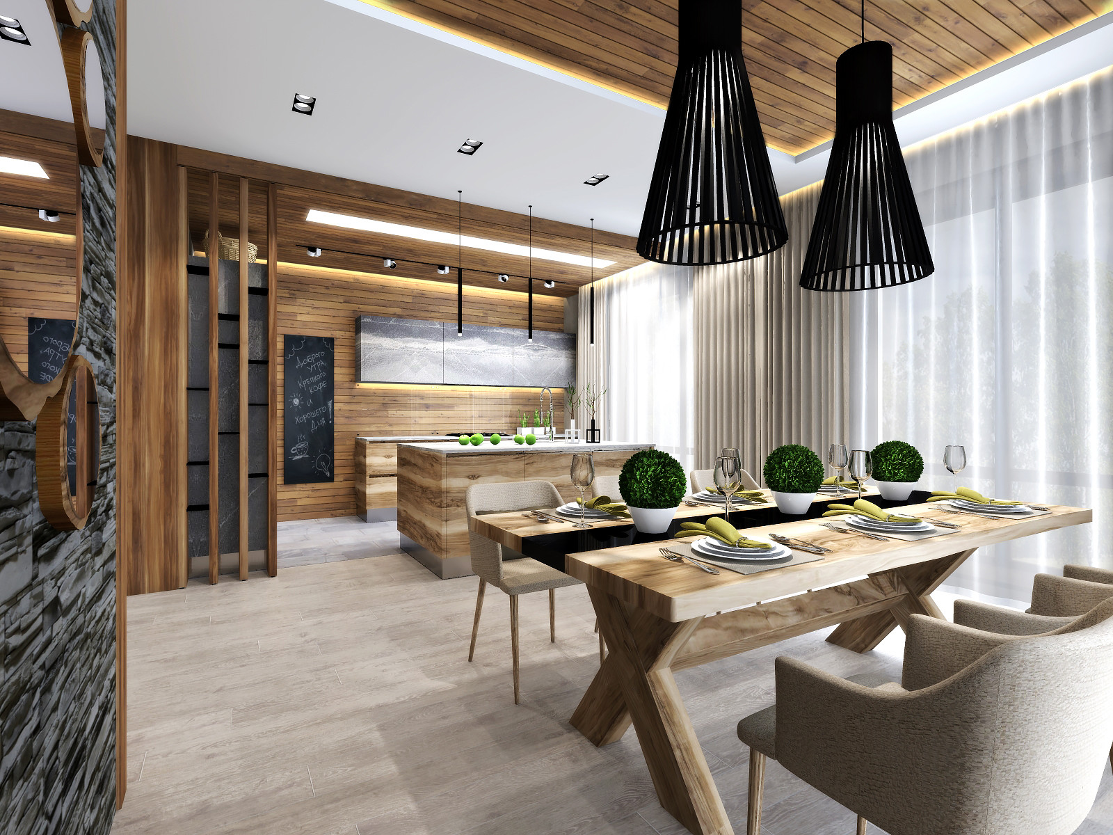 Кухня-гостиная загородного дома