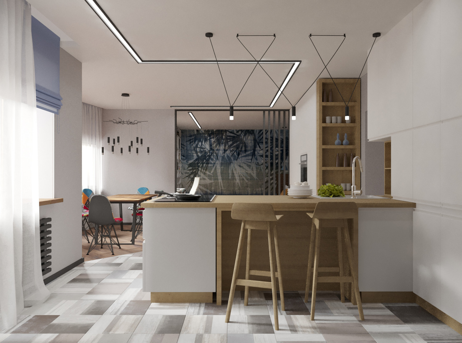 Интерьер двухуровневой четырехкомнатной квартиры